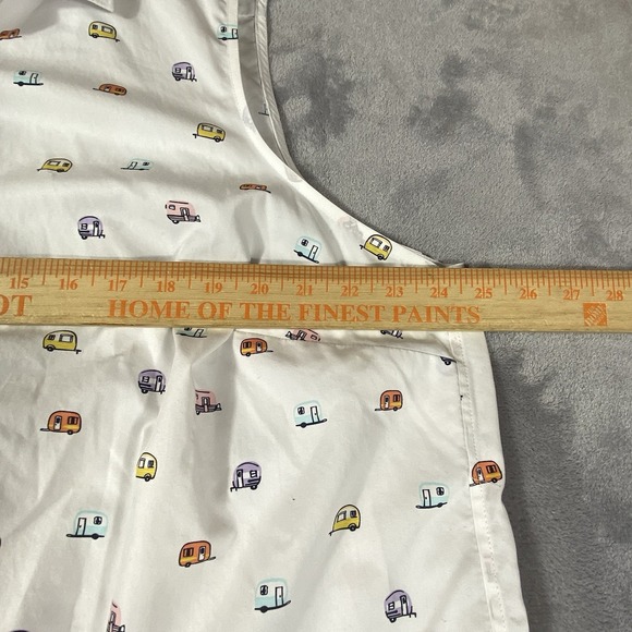 Lands End Women 22‎ Plus Top Sleeveless Collared White Happy Camper Print RV Fun - Picture 11 of 11